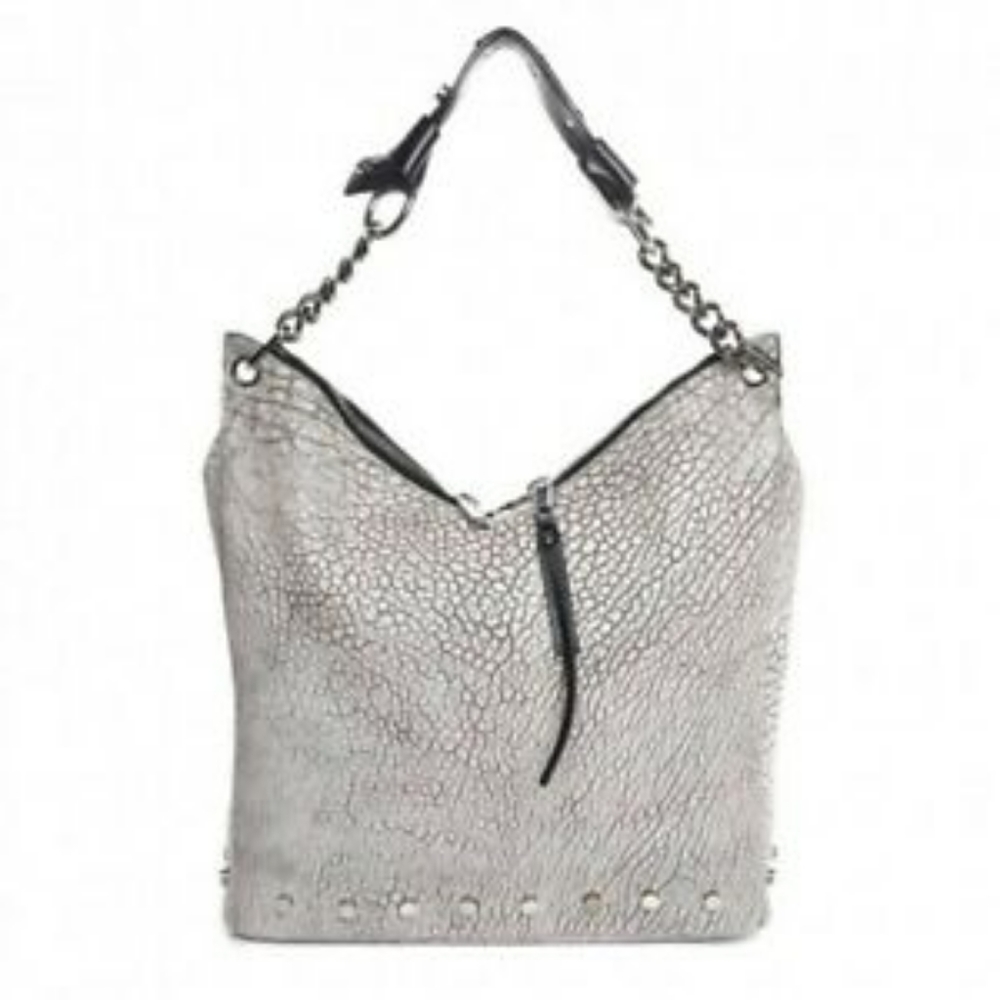 Jimmy Choo Textured Silver Shoulder Hobo with Chain Strap
